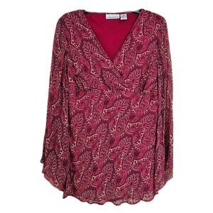 90s boho indie red paisley silk bell sleeve top